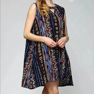 🆕Velzera Navy Geometric Sleeveless Shift Dress M🆕